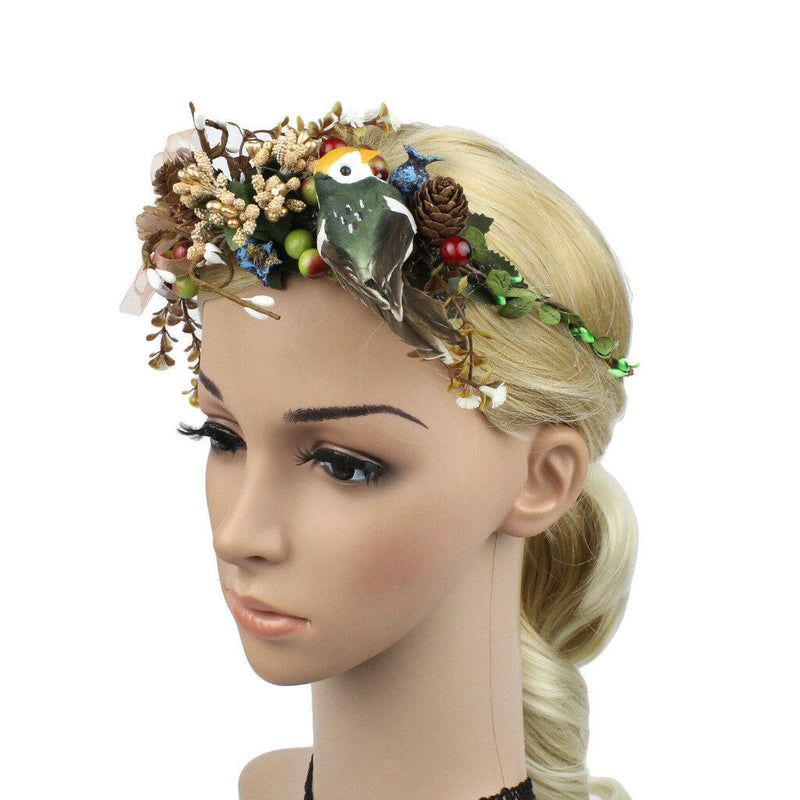 Fashion Pinecone Bird Garland Crown Headband Headdress Summer Boho Hair Band
