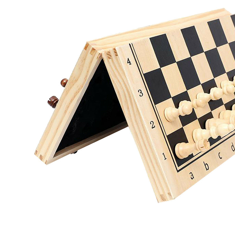 Handmade Folding Wooden Magnetic Chess Board Set with Extra 2 Queens, 39x39cm,