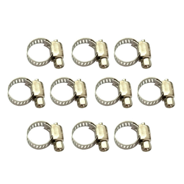 10 Pack Stainless Steel Adjustable 10-16mm Size Range Worm Gear Hose Clamp Fuel