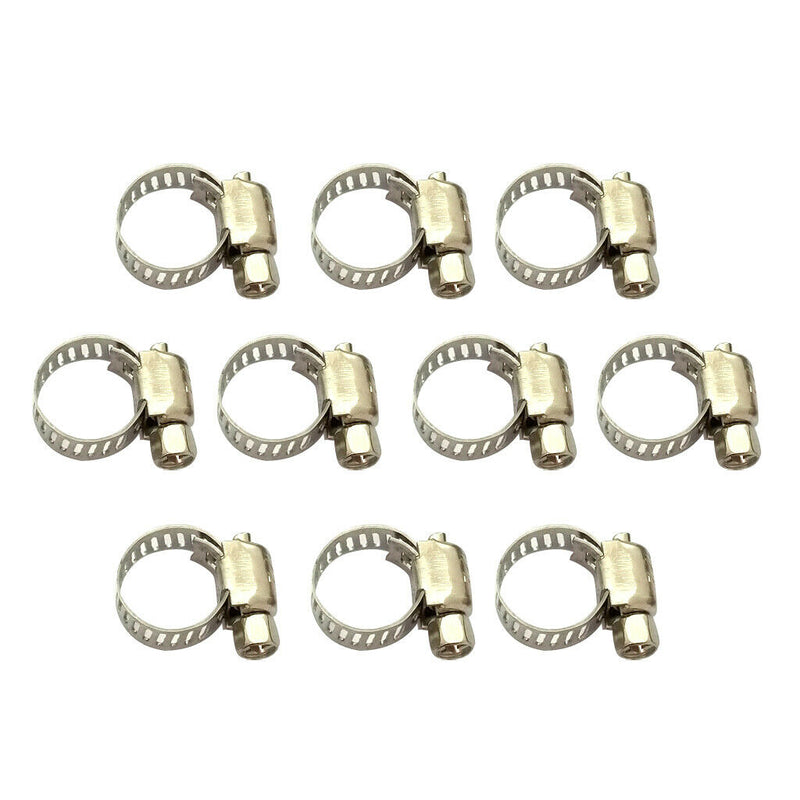 10 Pack Stainless Steel Adjustable 10-16mm Size Range Worm Gear Hose Clamp Fuel