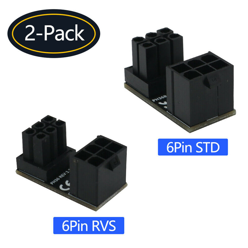 2x 180 Degree Angled Connector Graphics Card ATX 6 Pin Power Supply Adapter