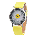 Waterproof Quartz Watch Women Rhinestone Flower Print Wristwatch (Yellow) A