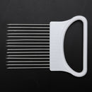 Stainless Steel Onion Cutter Kitchen Fruit Gadget Slicing Holder (White)