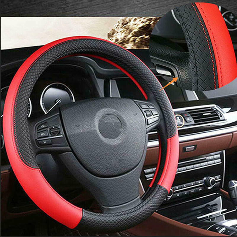 1* New Car PVC Leather Steering Wheel Cover Anti-slip Protector 38cm /15inch Red