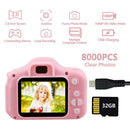 Dual Lens Kids Mini Digital Camera + 32GB TF Card USB Card Reader (Pink)
