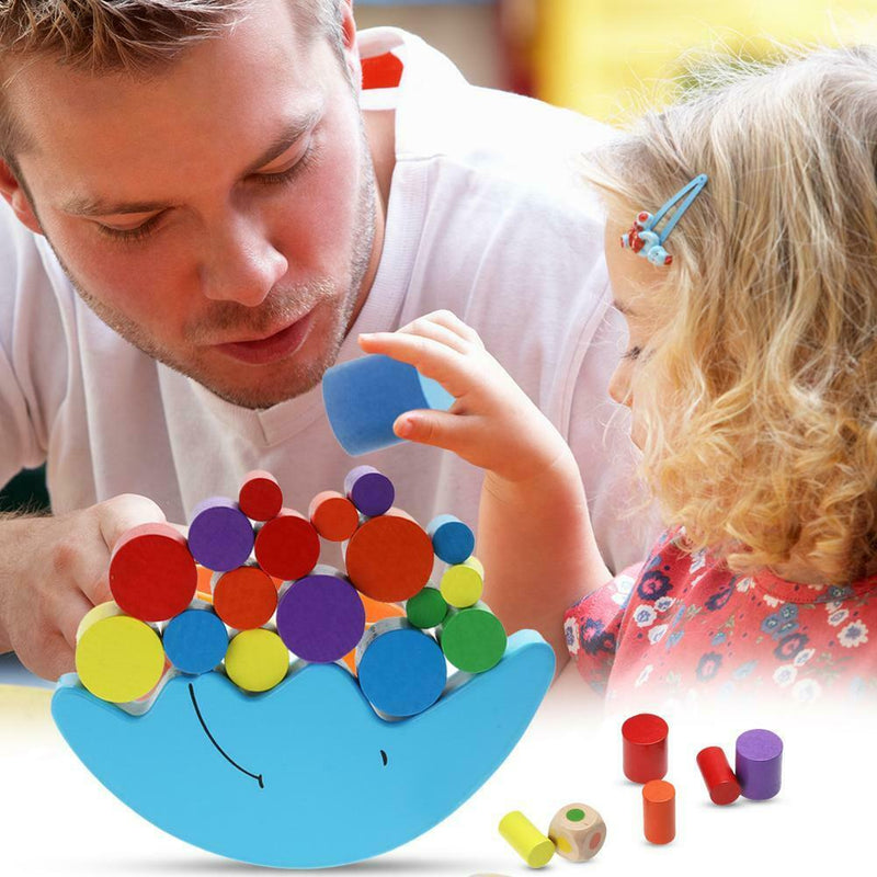 Wood Moon Balance Game Blocks Children Colorful Building Bricks Educational T