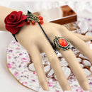 Handmade Retro Black Lace Vampire Slave Bracelet With Fabric Flower And Red