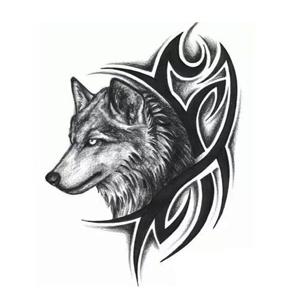Large Wolf Head Waterproof Temporary Removable Tattoo Body Arm Leg Art Stick Gw