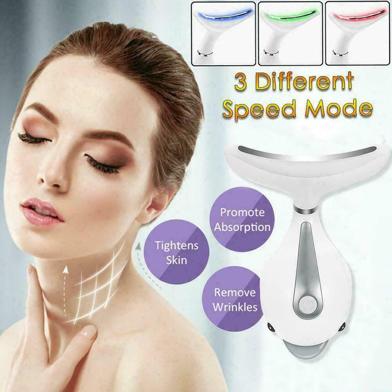 LED Photon Therapy Neck Face Lifting Massager Vibration Reduce Tighten Skin L7A4