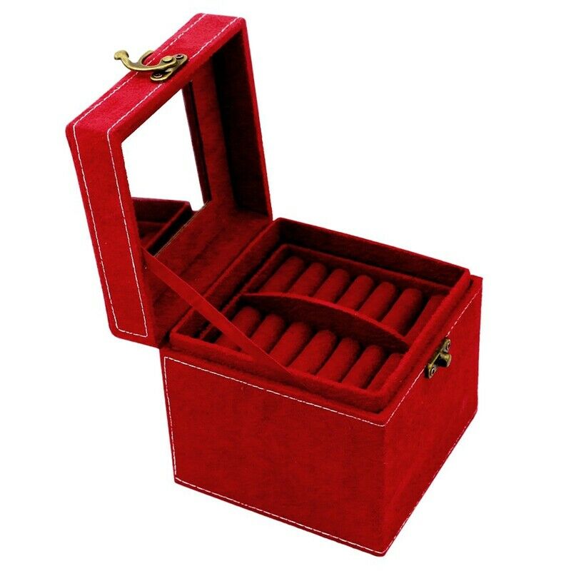 Retro Jewelry Box Case Storage Organizer Makeup Case with Lock - Red E2Z6