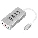 USB Typc C to 3 port USB 2.0 hub splitter TF card SD card Reader gray
