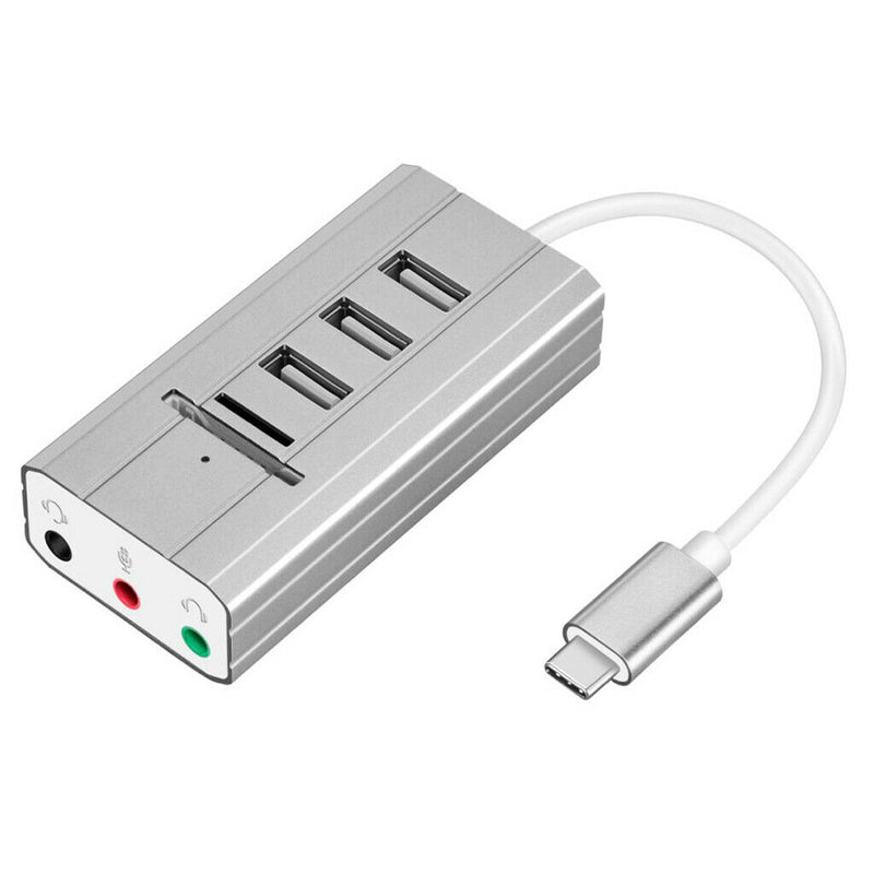 USB Typc C to 3 port USB 2.0 hub splitter TF card SD card Reader gray