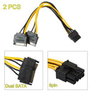 2pcs Dual 15Pin SATA Male To PCIe 8Pin(6+2) Male Video Card Power Cable