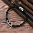 Fashion Men PU Leather Weave Stainless Steel Magnetic Clasp Bracelet JewelrySA3C