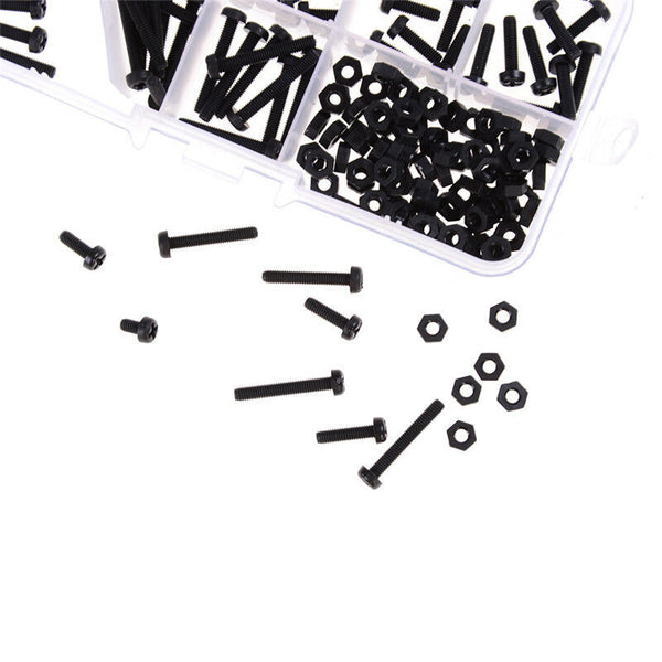 160PCS M3 8 Sizes Assortment Stand-off Nylon Screws Bolt Nuts Fastener Black Kw