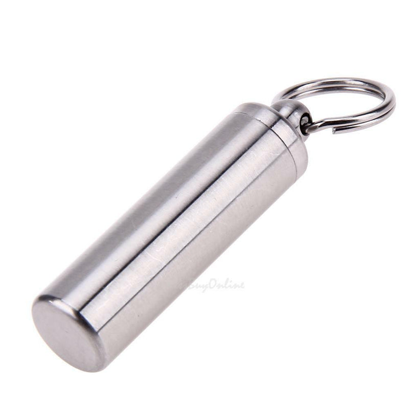 Waterproof Stainless Steel Medicine Pill Container Holder Box Bottle Key Chain