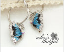 1Pair Blue Crystal Rhinestone Enamel Butterfly Dangle Hoop beautiful Earrings
