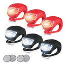 Waterproof LED Silicone Bicycle Front Rear Tail Light Set 3 Black + 3 Red