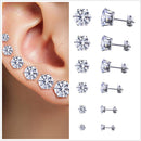Stainless Steel Round Womens Stud Earrings Cubic Zirconia Inlaid 3-8mm 6Pairs FT