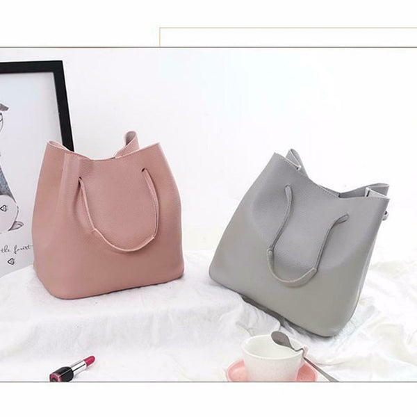 4pcs Set Women Bag Fashion Solid PU Single Shoulder Messenger Bags(Pink)