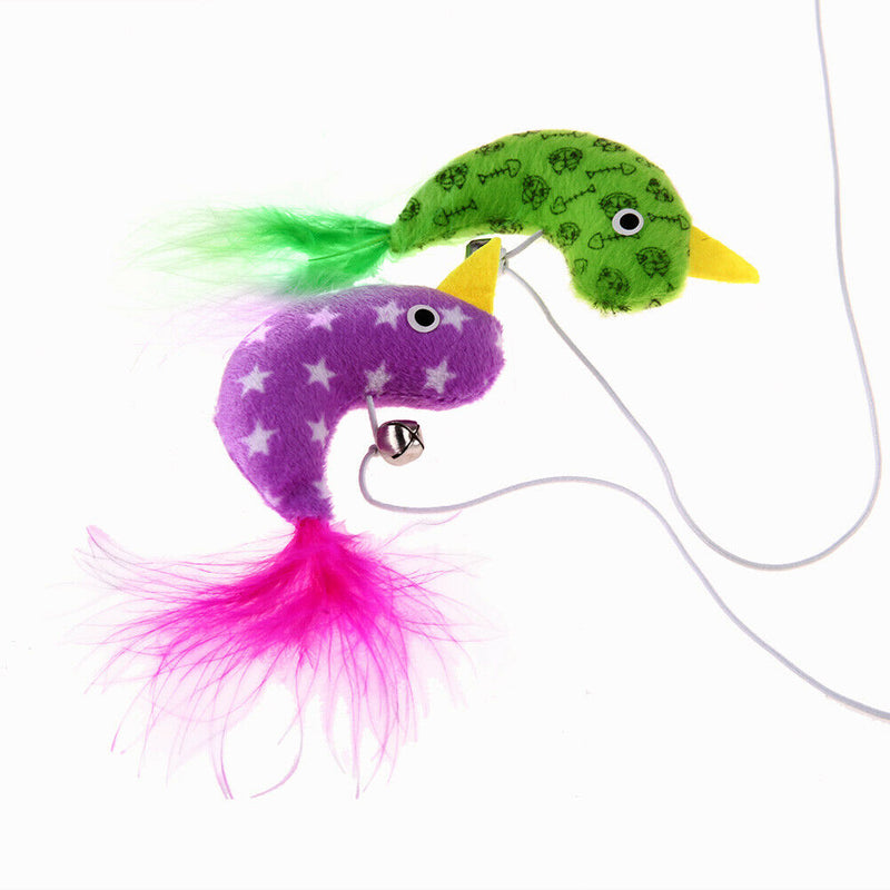 2pcs Cat Toys Interactive With Bells Elastic Rod Cat Plush Chick Toys A