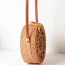 Woven Rattan Bag Round Straw Shoulder Bag Small Beach Handbags Women Summer B2R7