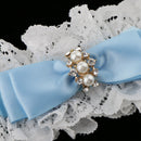 Satin Lace Garter Bride Bow Rhinestone Pearls Thigh Ring Wedding Accessory