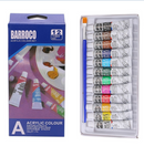 Acrylic Art Paint 12 Tubes Set- Mixed Assorted Colours Artist Craft Canvas Brush