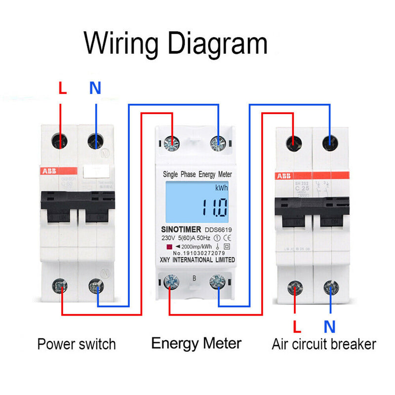 Backlit LCD Digital Wattmeter DIN Rail Power Consumption Energy kWh Meter