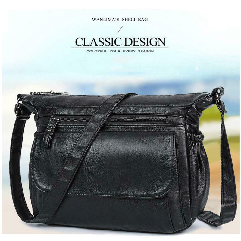 Fashion Shoulder Messenger Bags Leather Soft Crossbody Bags Multi-pocket Purse