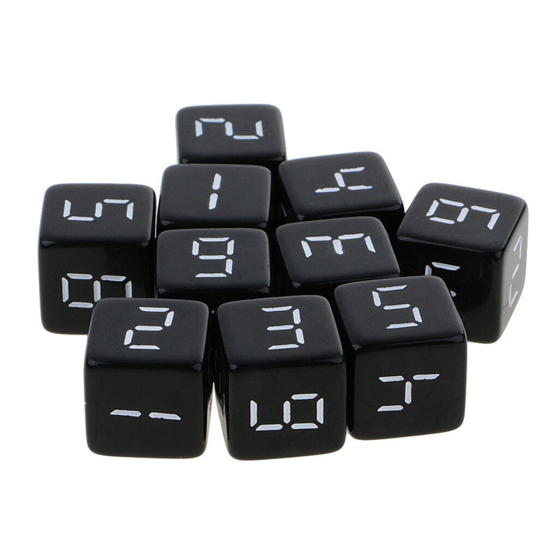 Set of 10 D6 Dice Six Sided Die Black with White Numbers for Dice Game 16mm