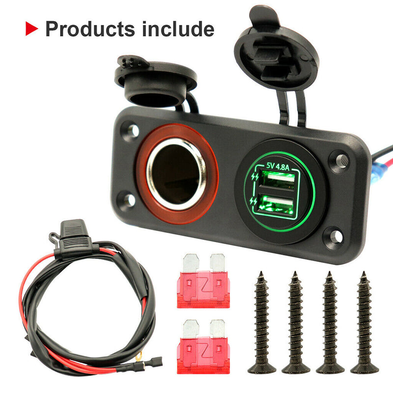 12V Boat Cigarette Lighter Socket Waterproof Dual USB Car Charger Socket Panel