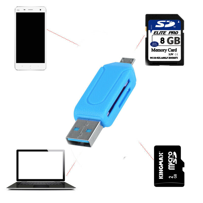 2-in-1 OTG SD Micro USB 2.0 T-Flash Memory Card Reader Adapter For Cell Phone&PC