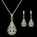 Boho Waterdrop Earrings Crystal Hollow Pendant Necklace Set Bride Jewelry