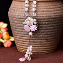 Natural Pink Crystal Sweater Chain Necklace Long Female Classical Ethnic St