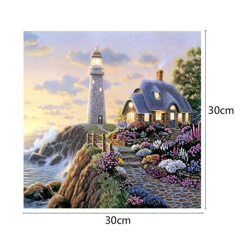 House 5D DIY Round Rhinestone Embroidery Kits Needlework Set Cross Stitch