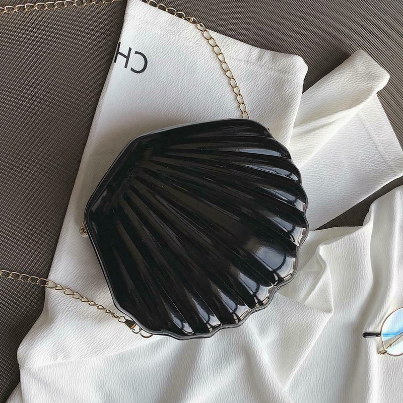 Chain Shoulder Solid Color Handbags Women Shell PVC Crossbody Bags (Black)