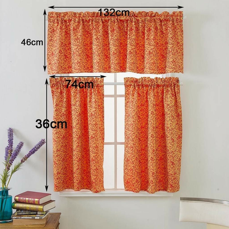 1 Set Red Rod Pocket Short Tier Curtains Panels Half Drapes for Bathroom