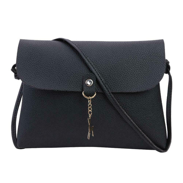 Simple Pure Color Deer Pendant Shoulder Handbag Women Crossbody Bag (Black)