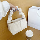 Women Candy Color Shoulder Bags Pleated Ruffle PU Totes Handbag (White)