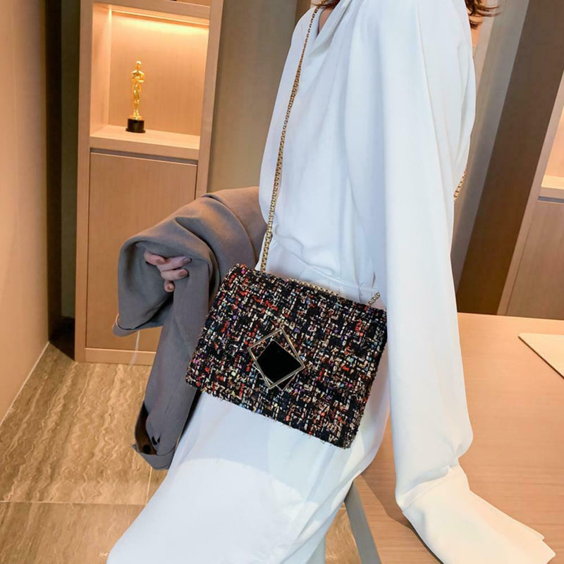 Retro Women Woolen Messenger Bag Flap Clutch Shoulder Handbag (Multicolor)