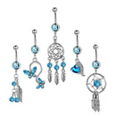 5Pcs/Set Stainless Steel Blue Crystal Navel Belly Button Rings Piercing Jewe 3C