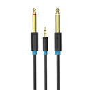 2meter 3.5mm Male Plug to 2x6.5mm Male M/M Adaptor Eextension Audio Cable