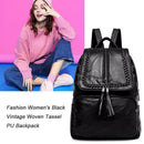 Fashion PU Leather Women Backpack Weave Tassel Travel School Shoulder Bags