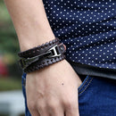 Retro Cowhide Leather Bracelet Rivet Metal Bangles Unisex Jewelry (Brown) A