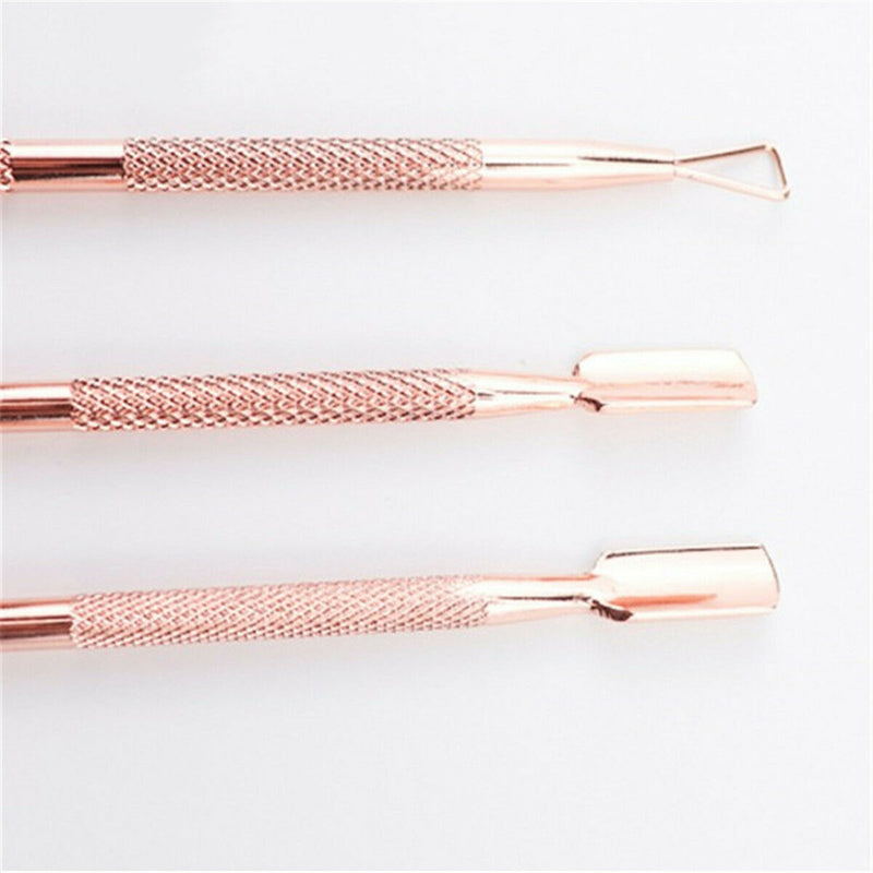 3Pcs Stainless Steel Nail Art Cuticle Pusher Spoon Remover Manicure Clean Tool