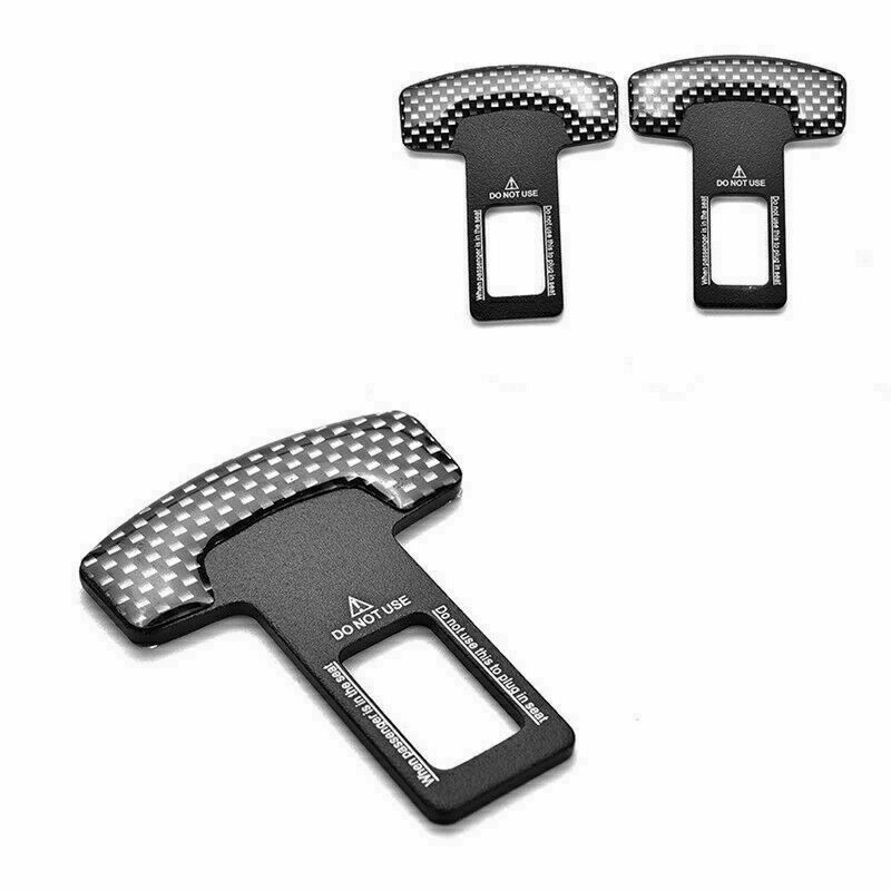 2pcs Carbon Fiber Car Safety Seat Belt Buckle Alarm Clip Universal Stopper T9C6
