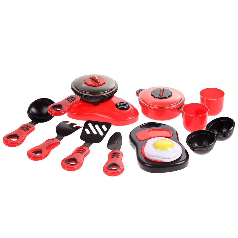 Deluxe Children Kitchen Cooking Pretend Play Set With Accessories Kids Gift Red