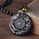 Black Obsidian Carving Wolf Yin Yang Dragon Phoenix Favor Necklace New Pend I9S2