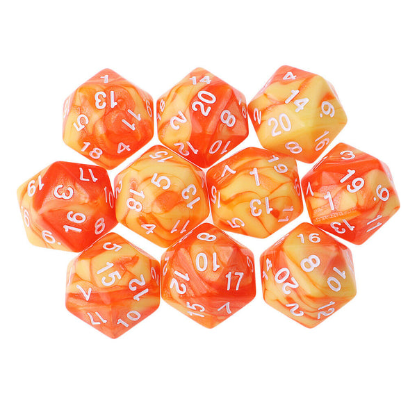 Set of 10 Orange Yellow D20 Acrylic Dice for RPG D&D Gaming Twenty Sided Die